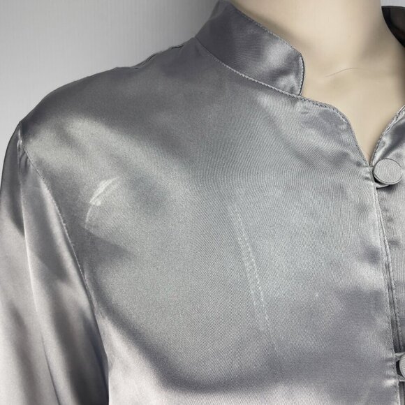 DIANE VON FURSTENBERG Oversized Satin Silver Long‎ Blouse Button-down Shirt sz L - Picture 5 of 8